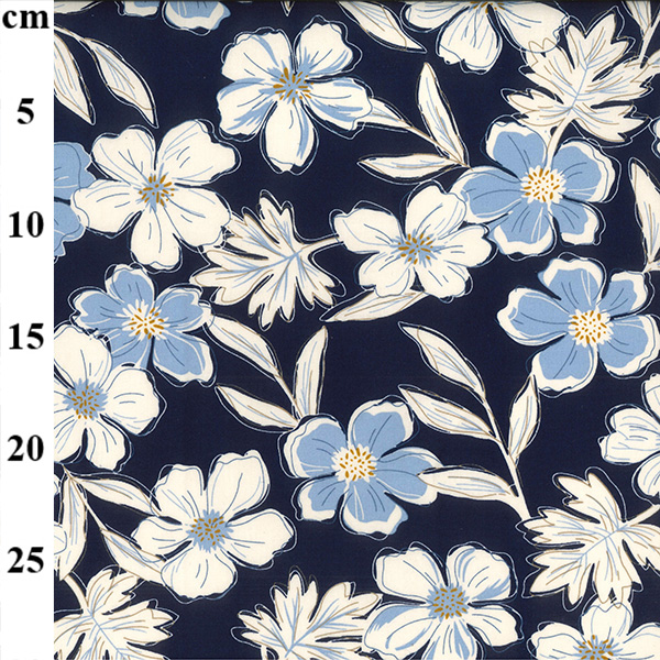 100% Cotton Poplin Flower Print - Navy