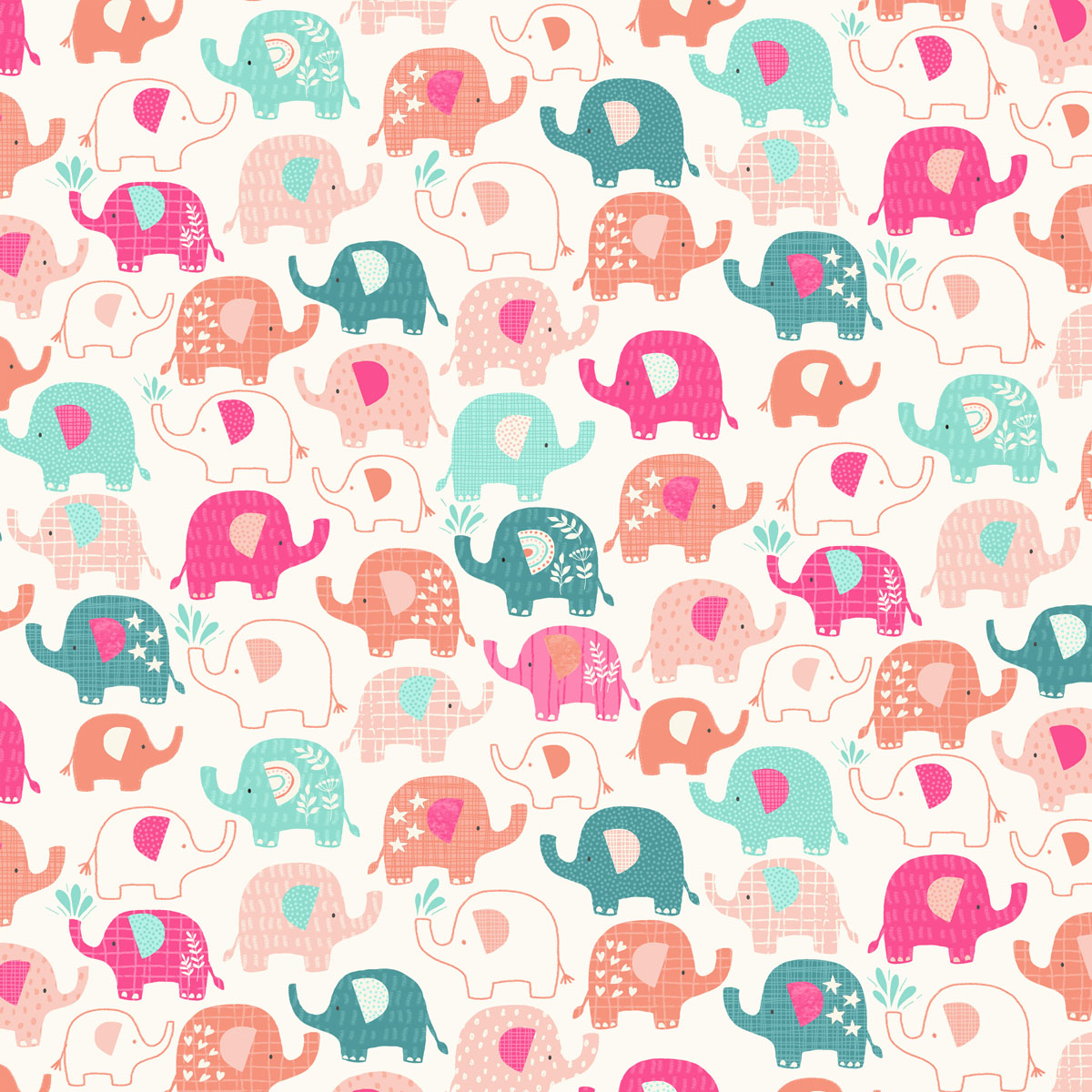 Makower In The Jungle Elephants Pink