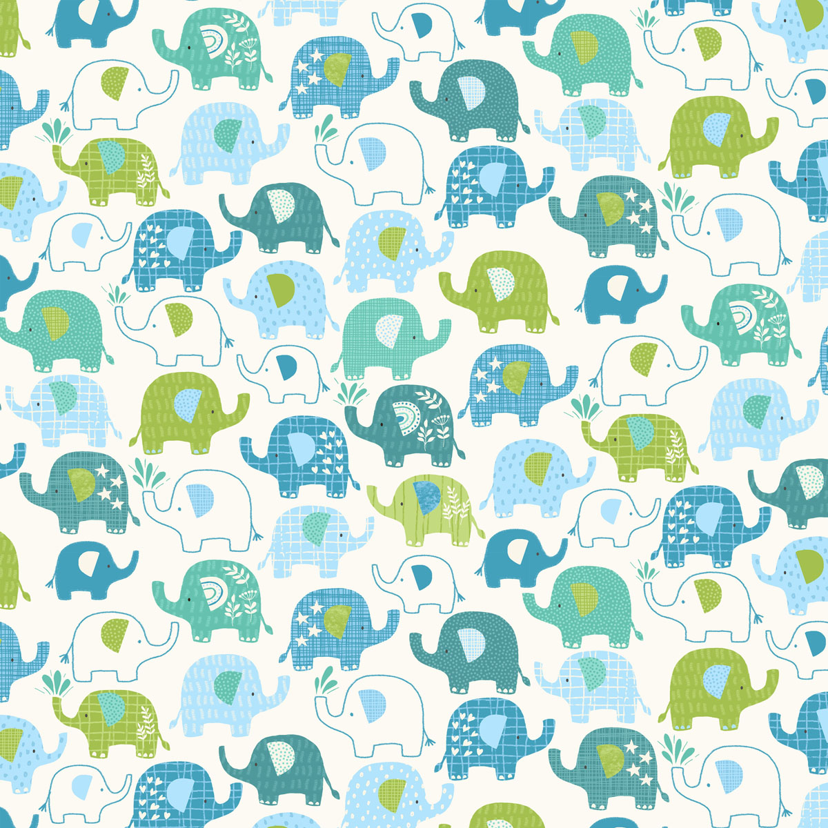Makower In The Jungle Elephants Blue