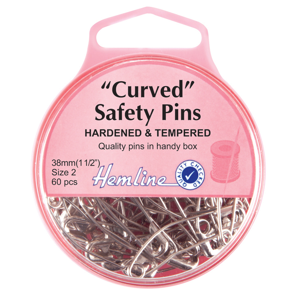 Curved Safety Pins: Nickel - 38mm - 60pcs