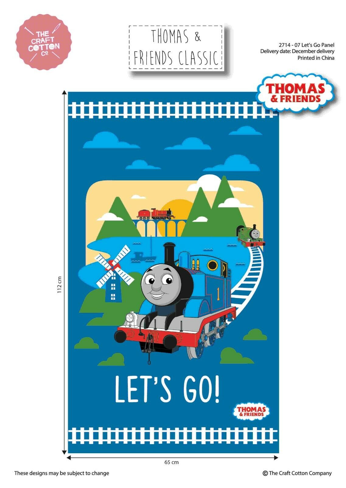 Thomas The Tank Lets Go Fabric Panel Blue