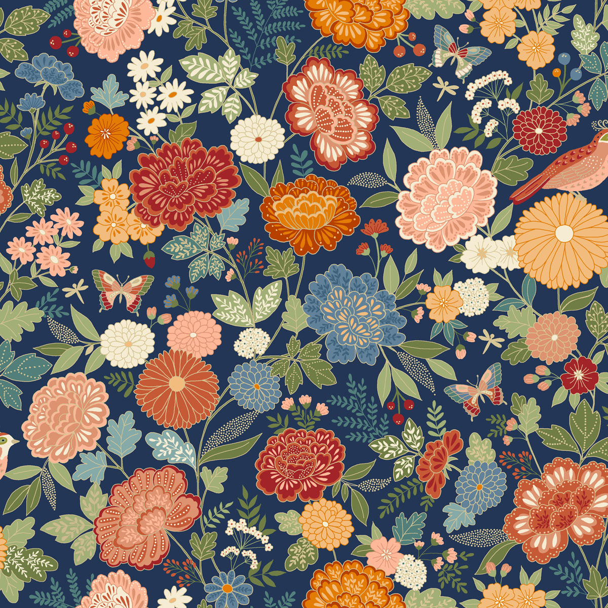 Makower Luxe Large Floral Navy