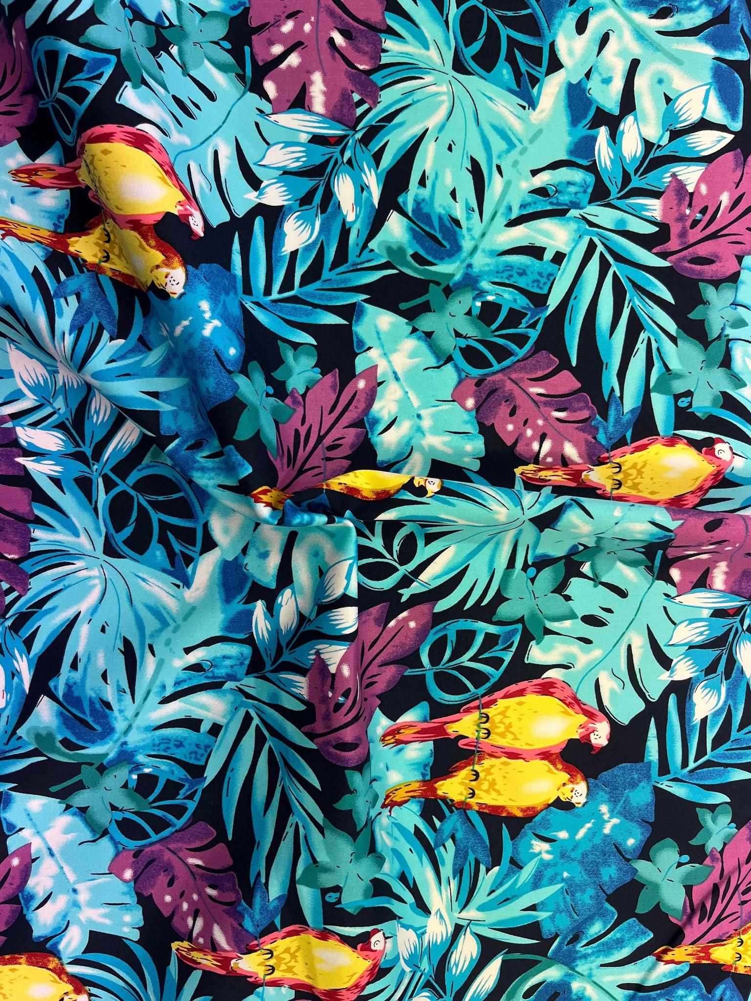 Cotton Sateen Stretch Jardin Tropical Blue