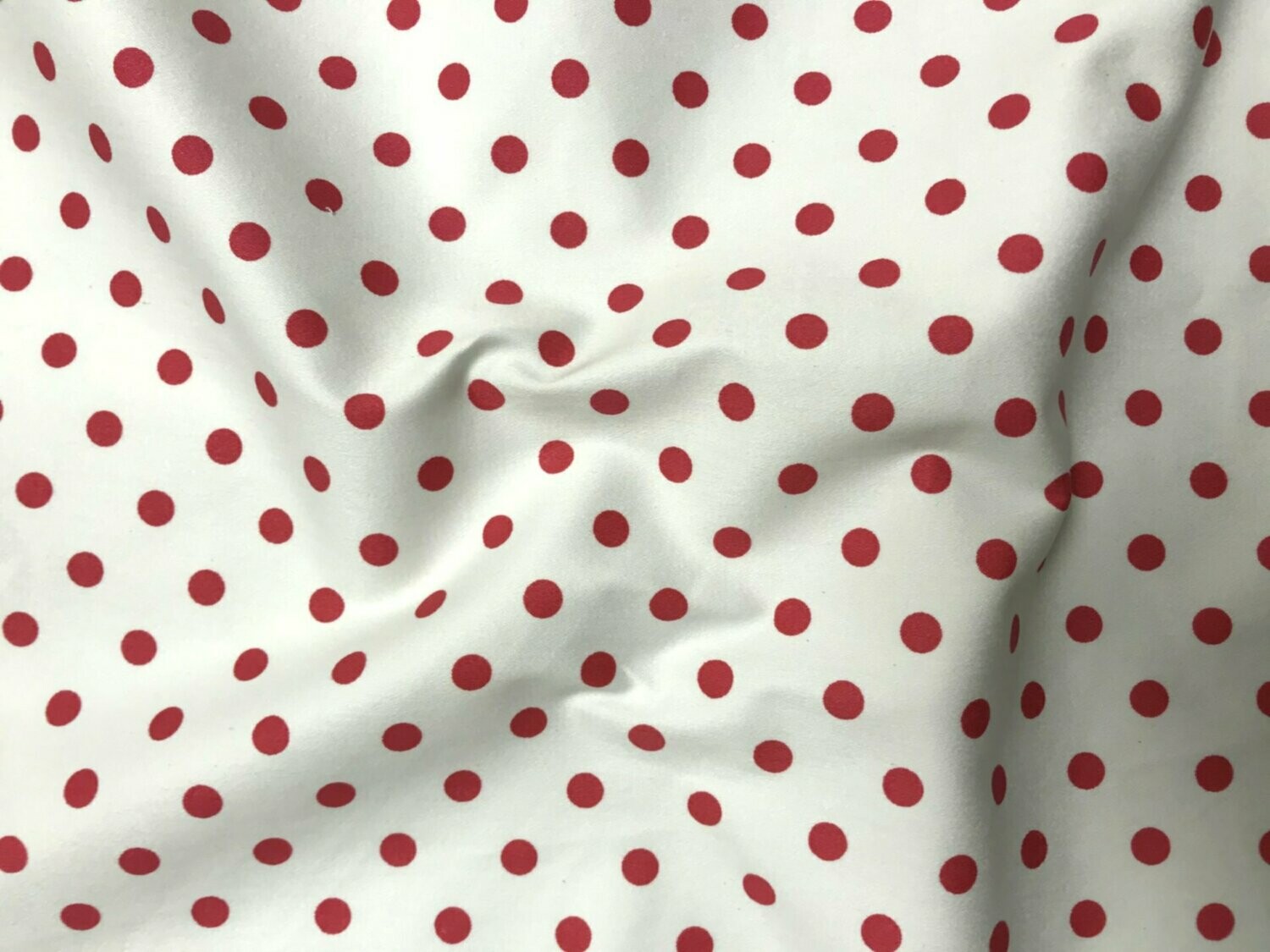 Cotton Sateen Stretch White with Red Spots
