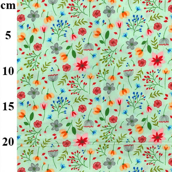 Rose & Hubble Cotton Poplin Meadow Florals On Green 