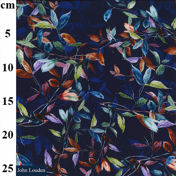 100% Viscose Digital Print- Multi Colour Leaf on Navy