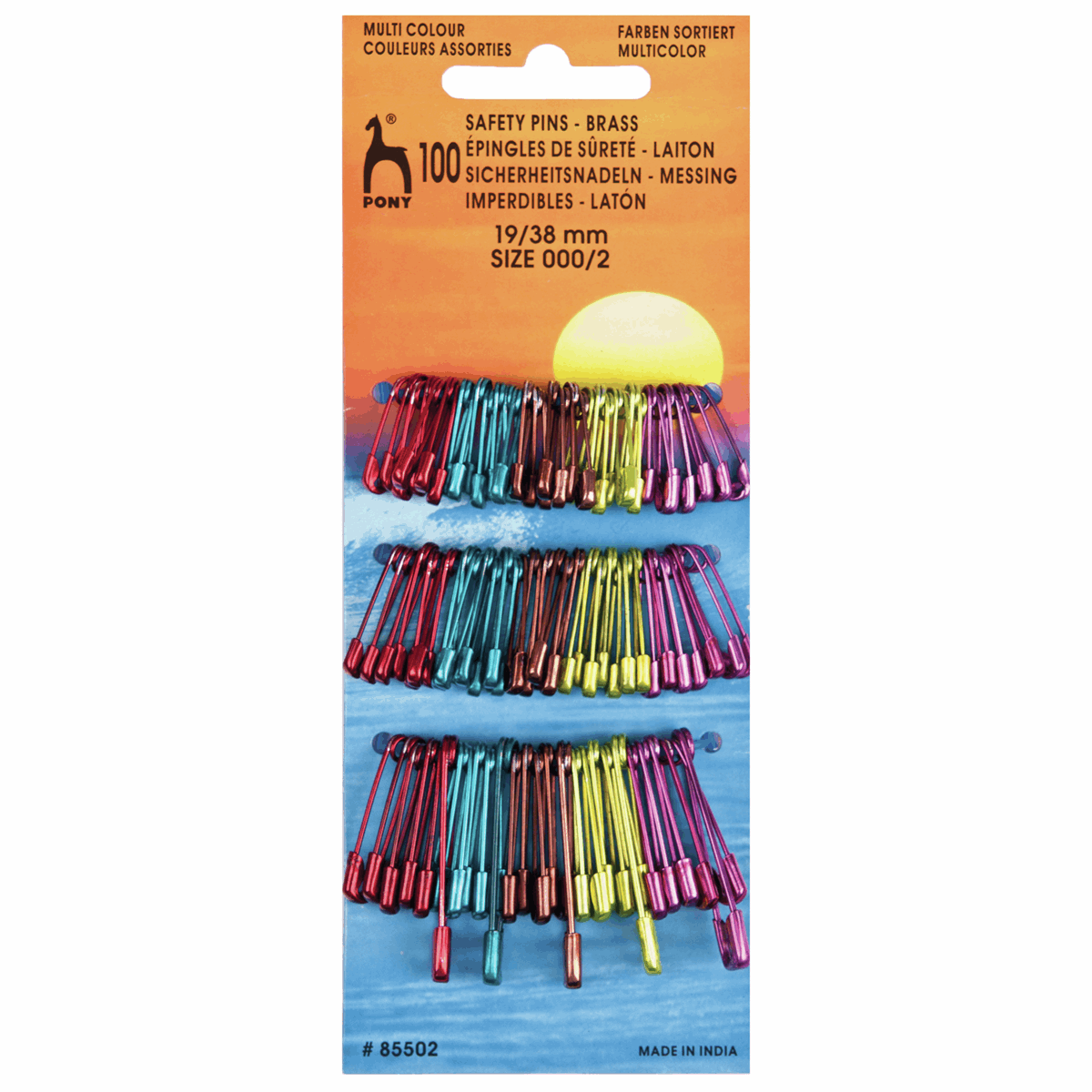 Safety Pins Multi Coloured 100 Assorted, Sizes 000/2, 19/38mm