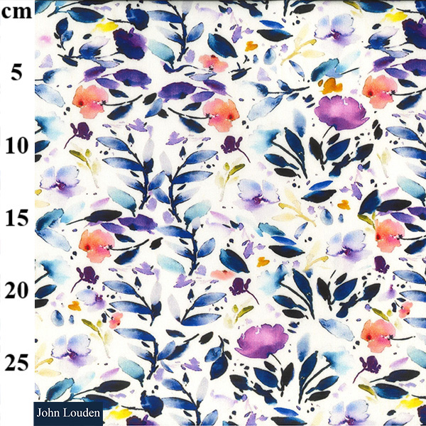 Viscose and Spandex Digital Print-Flowers and Leaves on white