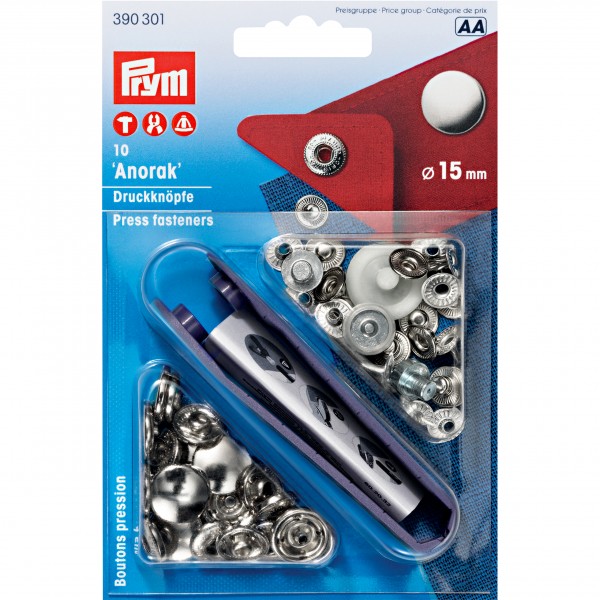 Prym Non-sew press fastener anorak, 15mm, silver-coloured