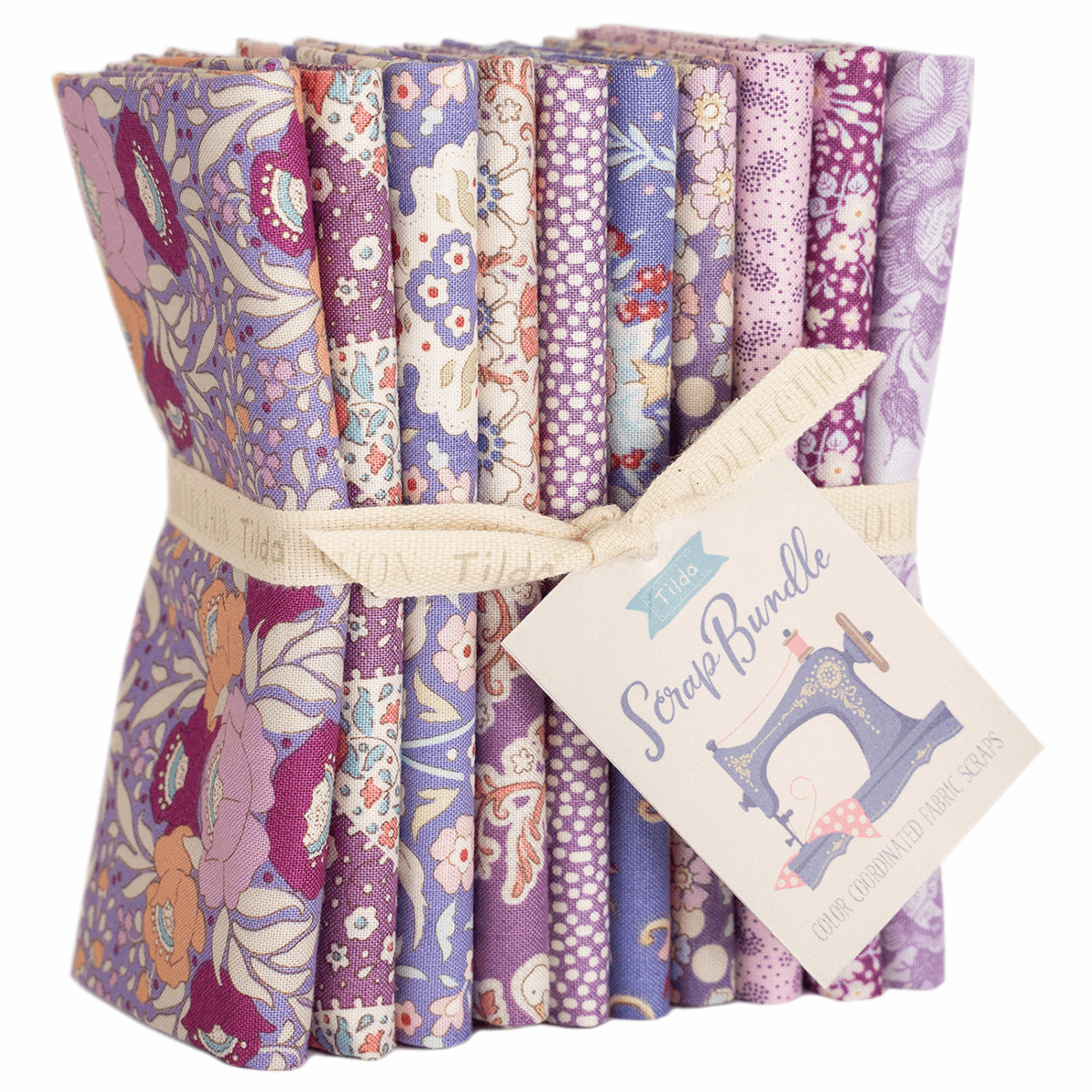 Tilda Fat Quarter Bundle: Scrap: 50 x 55cm: Purple/Lavender/Mauve: 10 Pieces