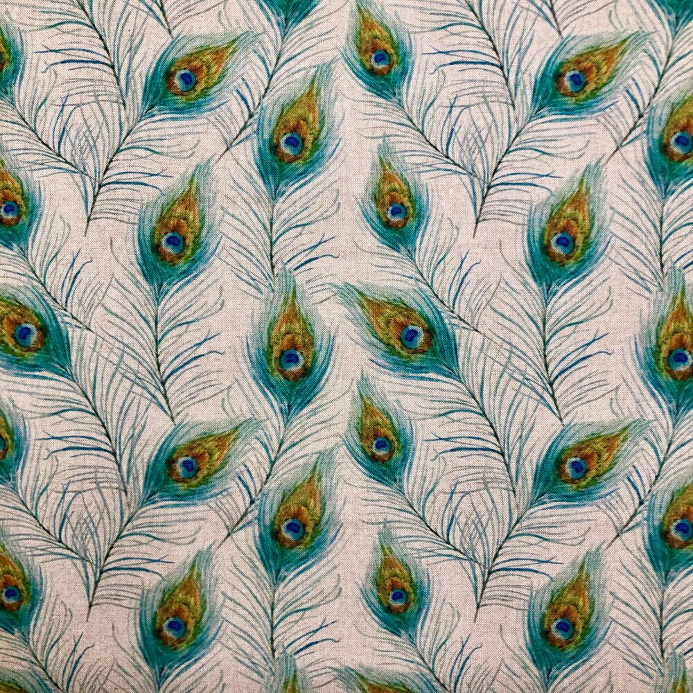 Popart Fabric Linen Peacock Feathers 