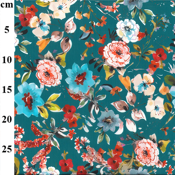 Cotton Lawn Digital Print-Flowers on Teal