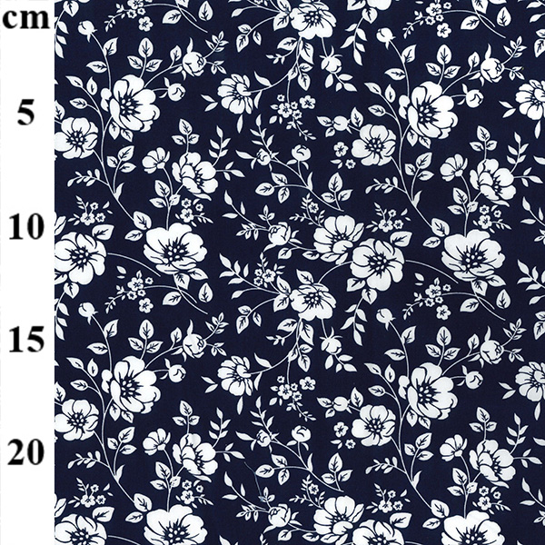 Rose & Hubble Cotton Poplin Floral Print with Ivory Flowers On Navy