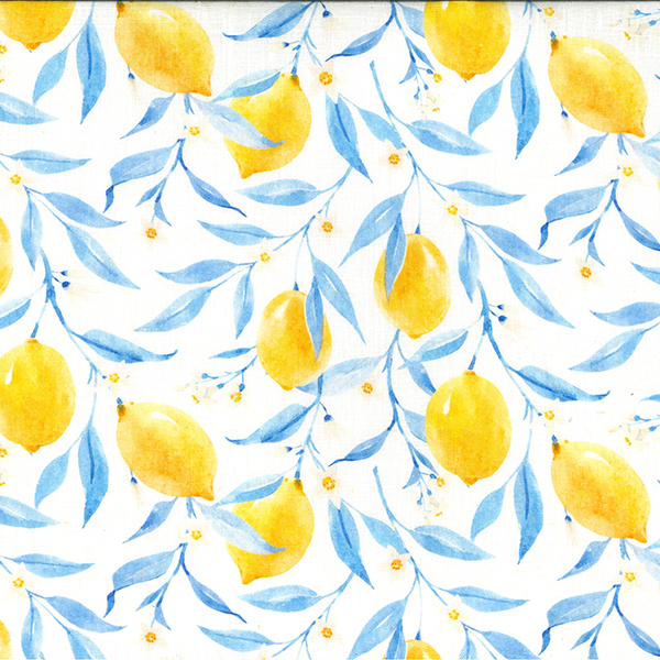  Viscose and Linen Digital Print Lemons on White