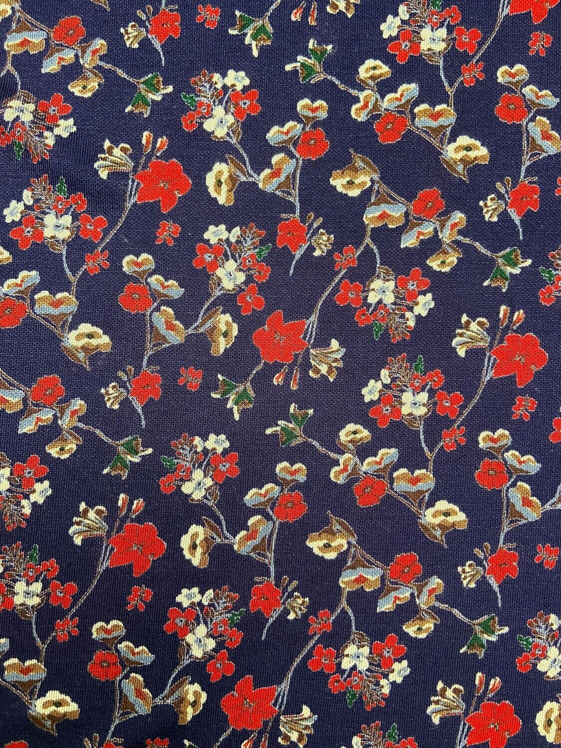 Red Flowers on Navy Lincoln Poly Viscose Print