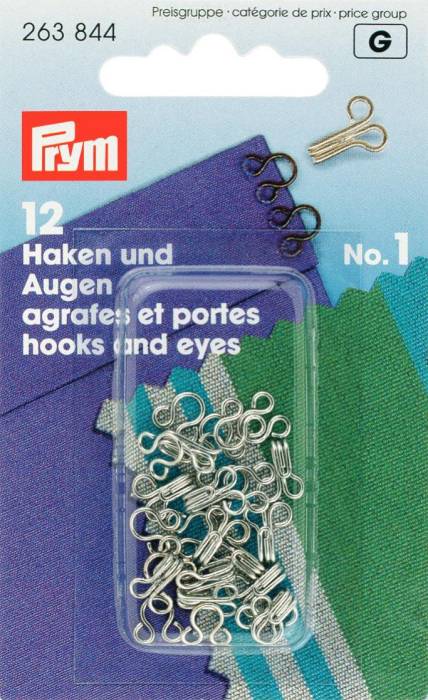 Prym Hooks and Eyes, Size 1 Small, Silver Coloured