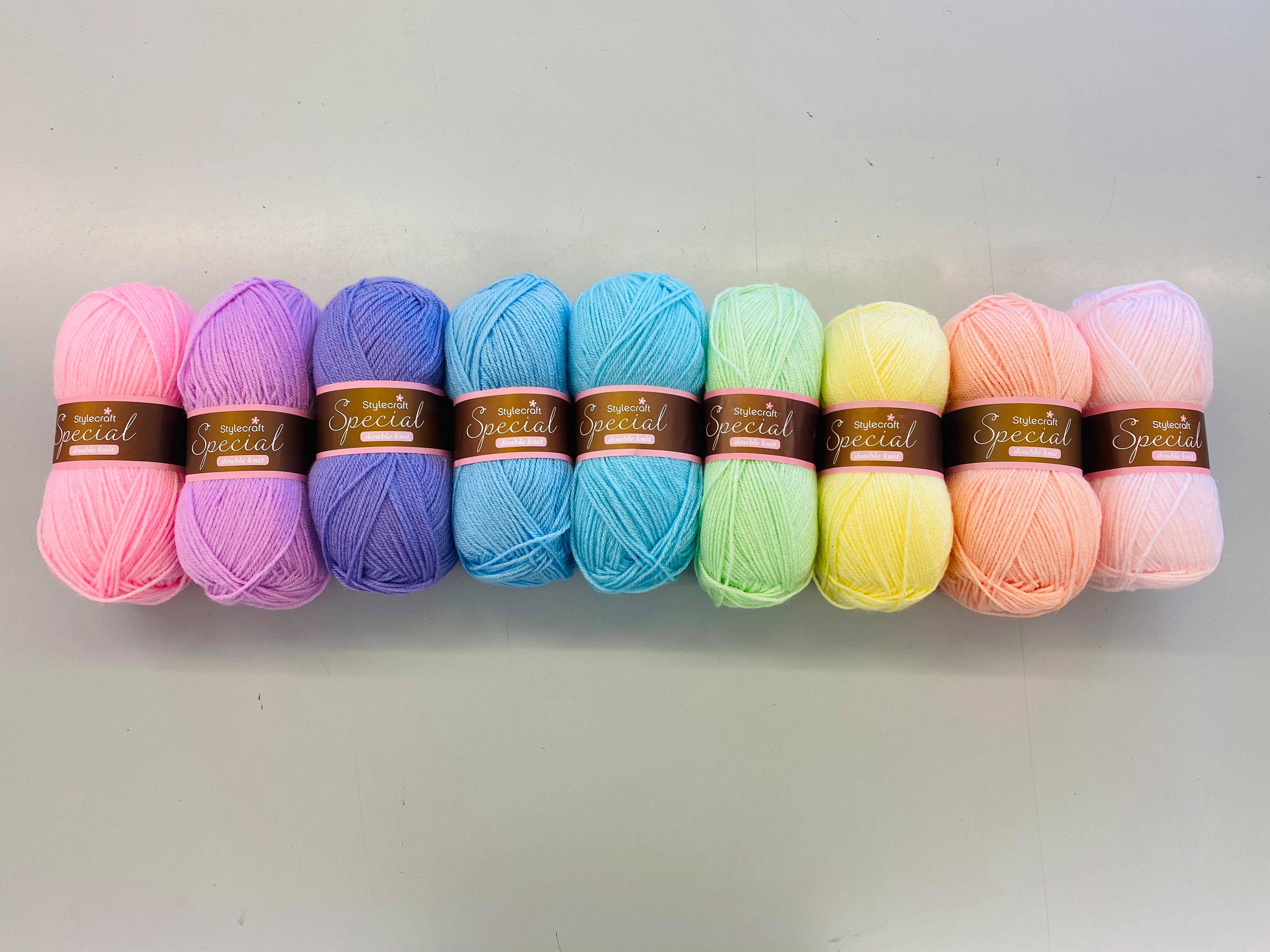 Stylecraft Special DK Pastel Rainbow Set - Soft Peach, Apricot, Lemon, Spring Green, Sherbet, Cloud Blue, Wisteria, Clematis, Candy Floss 