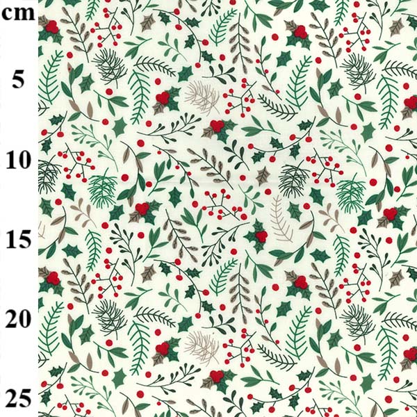 54â€³ Christmas Rose & Hubble Cotton Prints Holly On Ivory