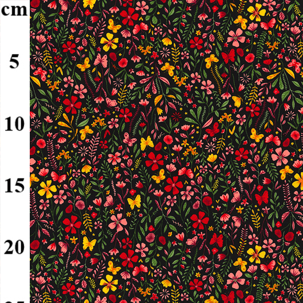 Rose & Hubble Cotton Poplin Yellow Butterflies And Florals On Black