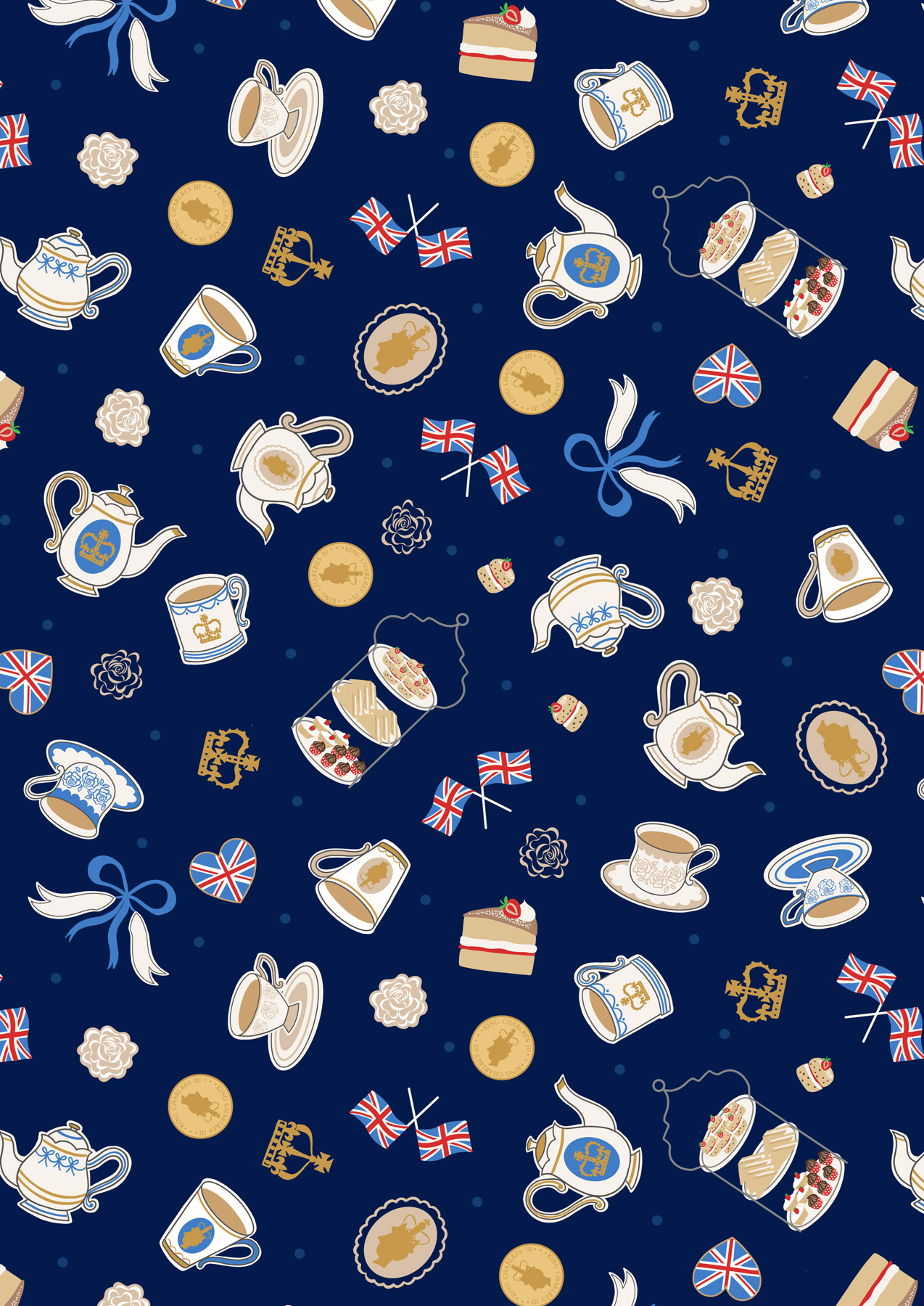 Lewis & Irene Coronation Day Tea Party on Dark Blue with Gold Metallic