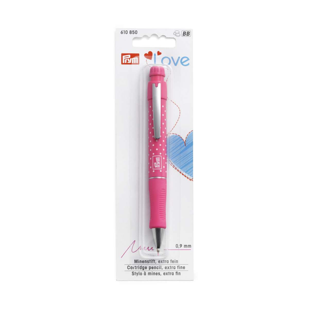 Prym Love Cartridge pencil, with 2 cartridges 0,9 mm, pink