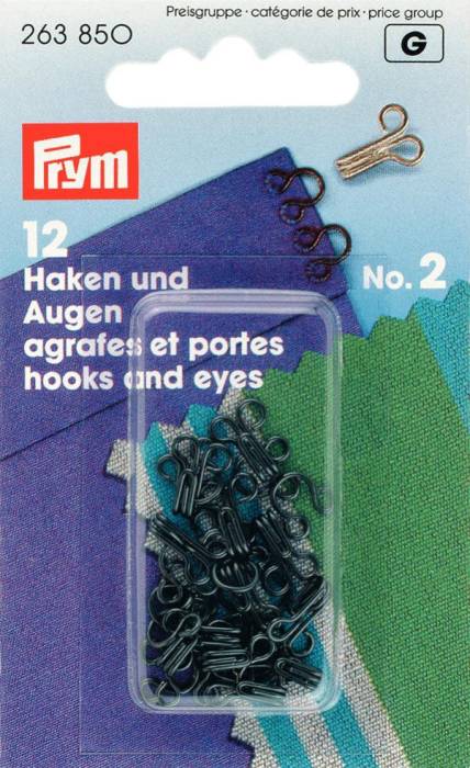 Prym Hooks and Eyes, Size 2 Medium, Black Coloured
