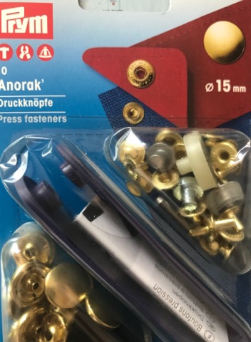 Prym Non-sew press fastener anorak, 15mm, gold-coloured