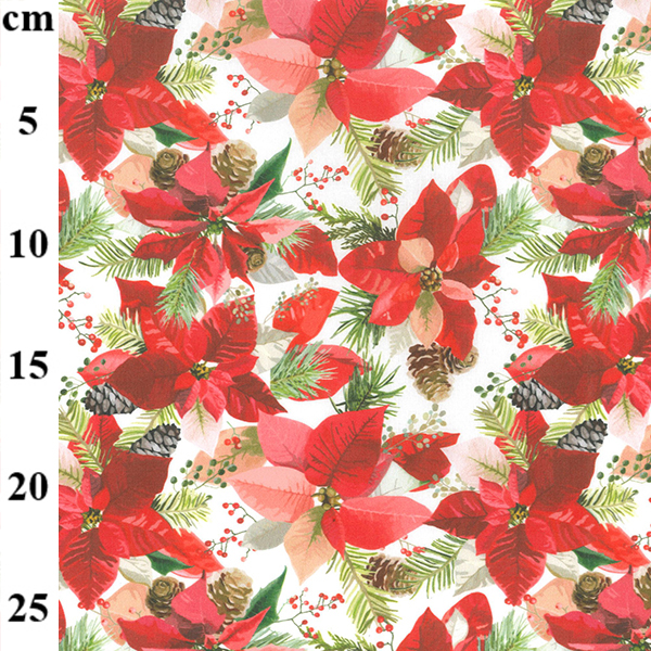 Christmas Rose & Hubble Cotton Print Poinsettia