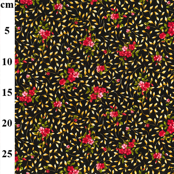 Rose & Hubble Cotton Poplin Floral And Gold Leaves On Black
