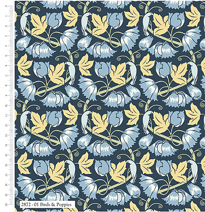 Voysey Birds In Nature Birds And Poppies On Navy