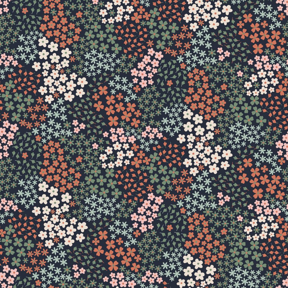 FRENCH TERRY SMALL FLOWERS - NAVY