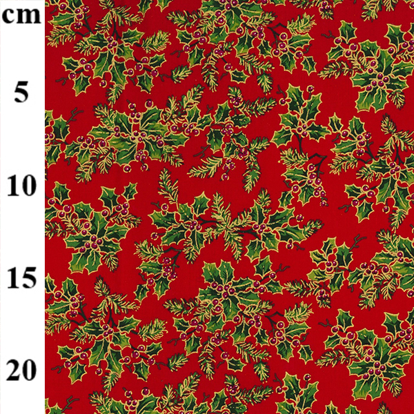 54â€³ Christmas Rose & Hubble Cotton Prints Holly On Red