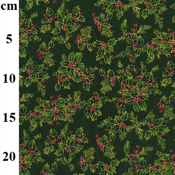 54â€³ Christmas Rose & Hubble Cotton Prints Holly On Green