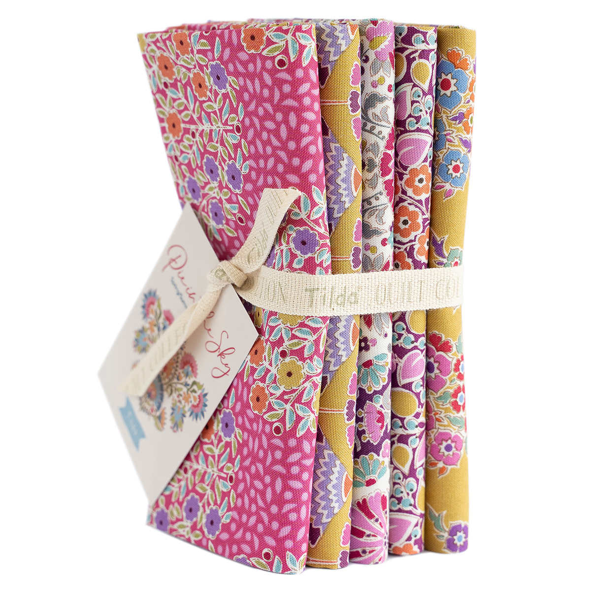 Tilda Pie In The Sky Cerise/Mustard Fat Quarter Bundle of 5