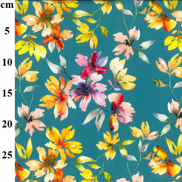 Viscose and Spandex Digital Print-Flowers on Teal