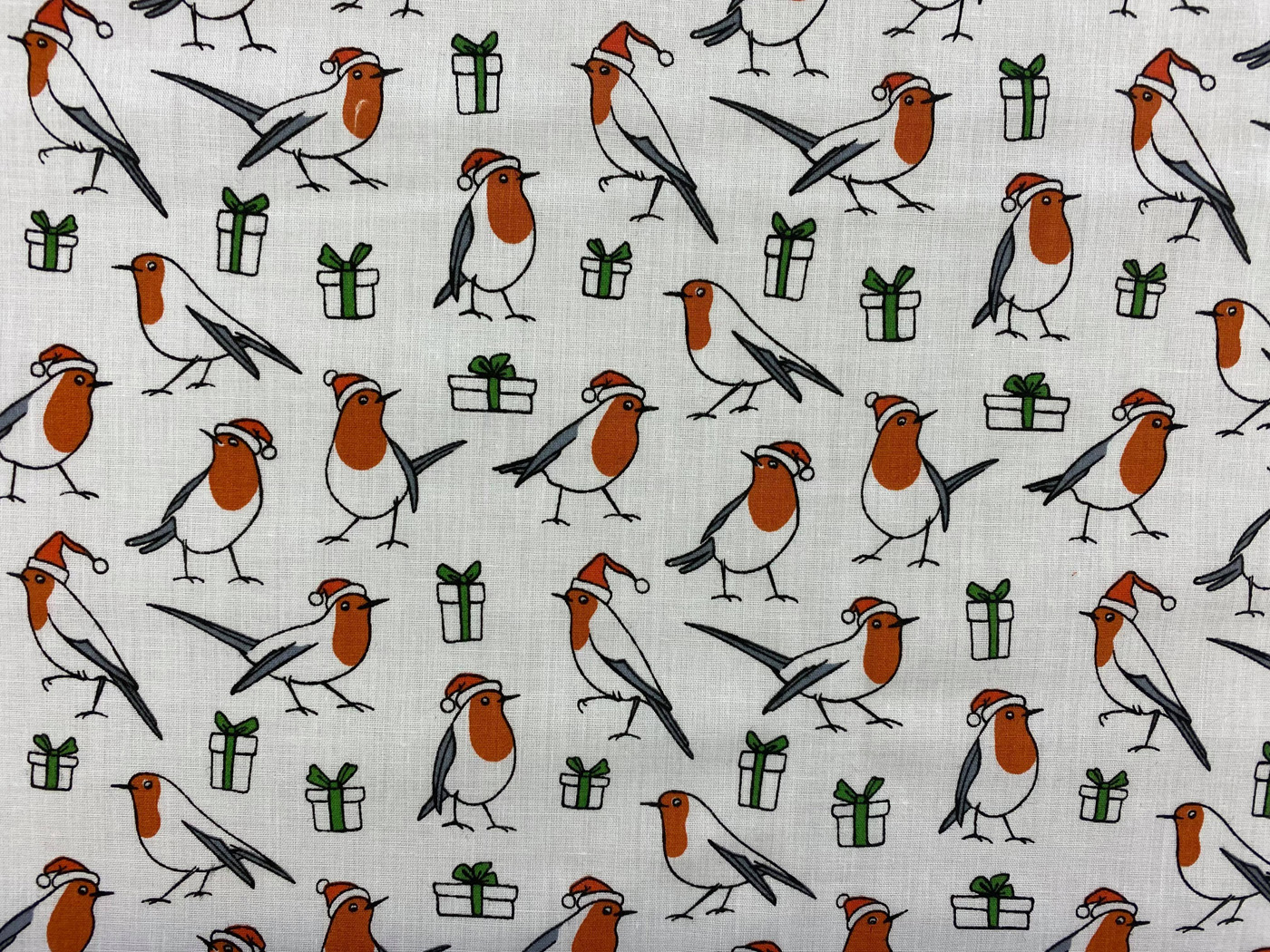 Christmas Polyester Cotton Print Christmas Robins