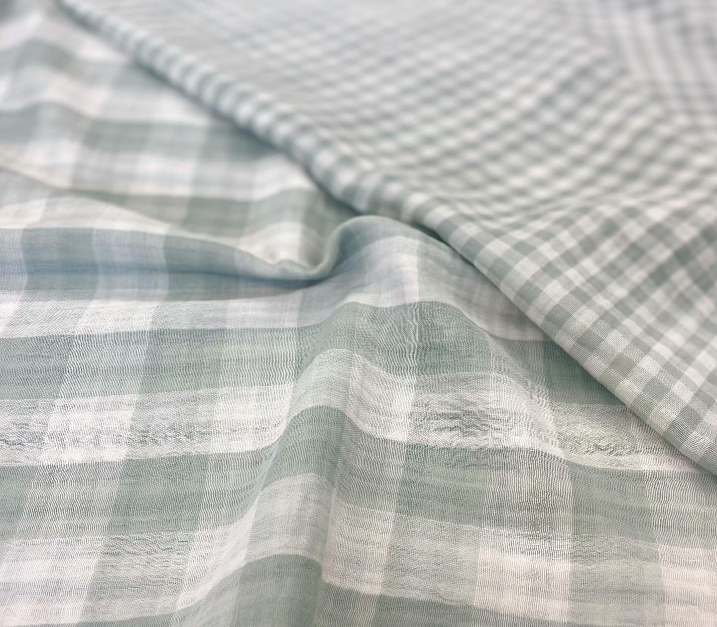 DOUBLE SIDED DOUBLE GAUZE GINGHAM CHECK NILE GREEN