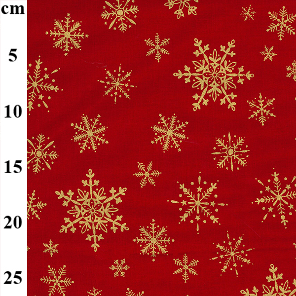54″ Christmas Rose & Hubble Cotton Prints Gold Snowflakes On Red 