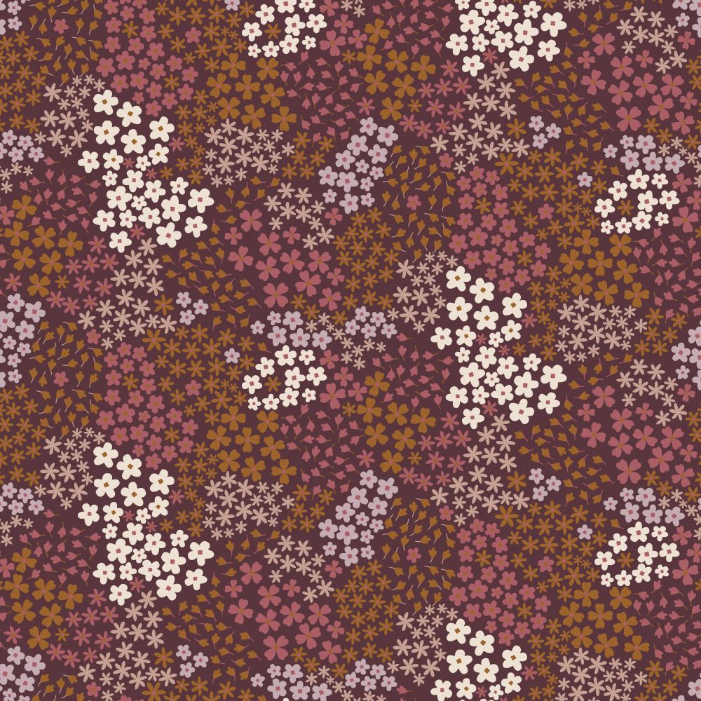 FRENCH TERRY SMALL FLOWERS - BORDEAUX