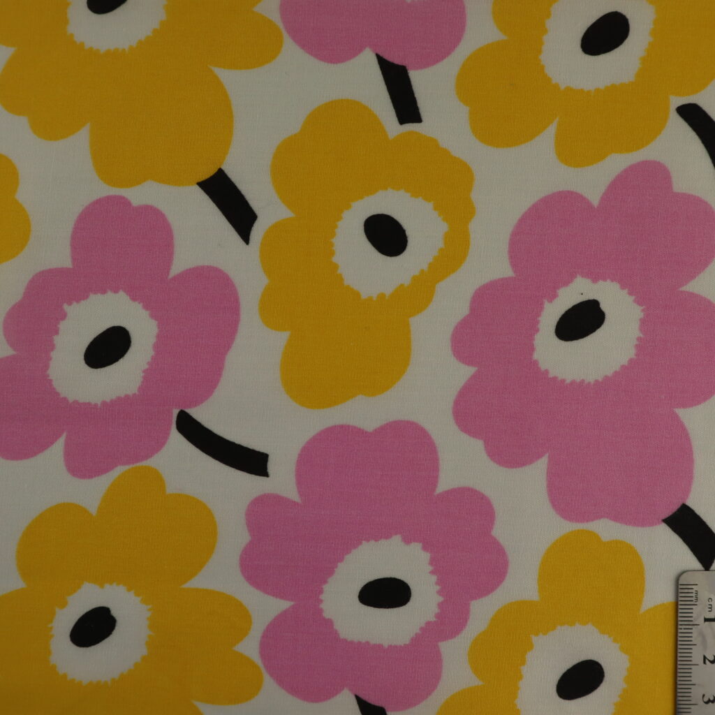 Polyester Cotton Print Yellow and Pink Daisies