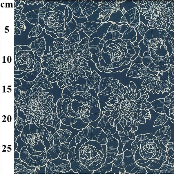 100% Cotton Poplin Print Floral Design French Navy