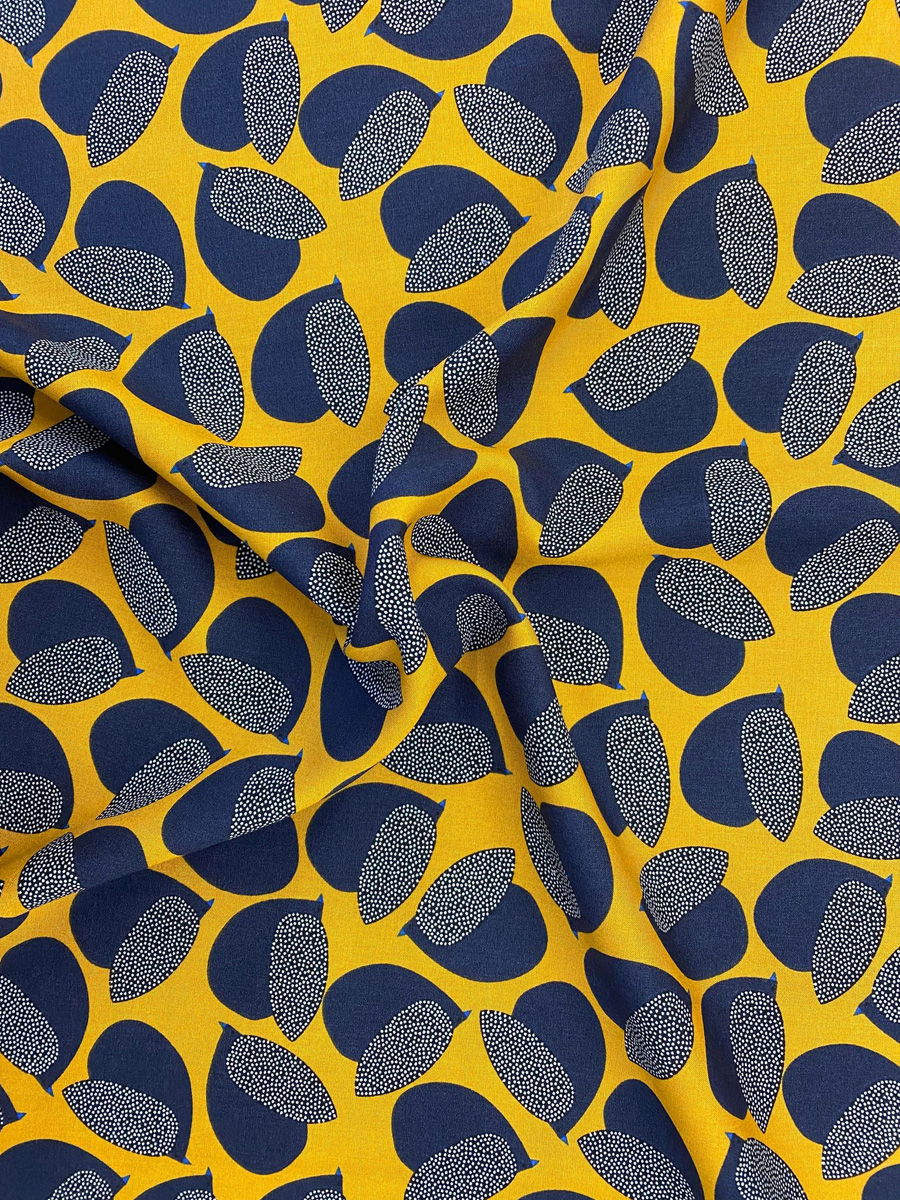 Abstract Navy On Mustard Viscose Print