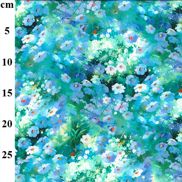 Viscose Twill Print-Flowers Aqua