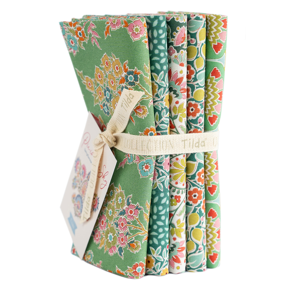 Tilda Pie In The Sky Green/Pine Fat Quarter Bundle of 5