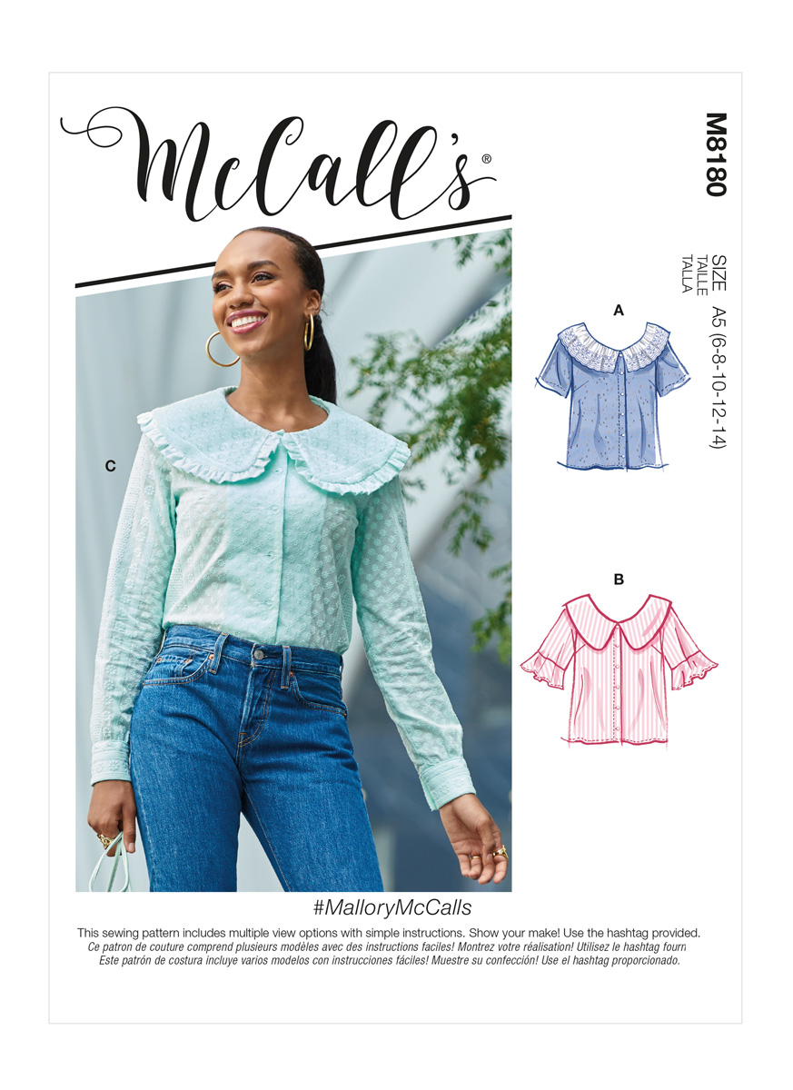 McCall's 8180 Misses' Peter Pan Ruffled, Collared Blouses A5 (8-10-12-14-16)