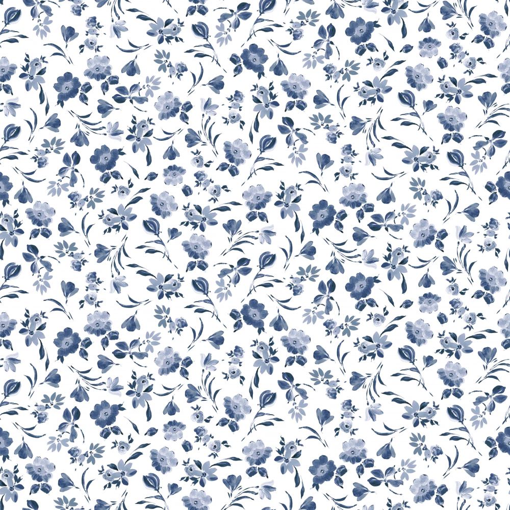 JERSEY DIGITAL FLOWERS - WHITE/ BLUE FROM POPPY EUROPE