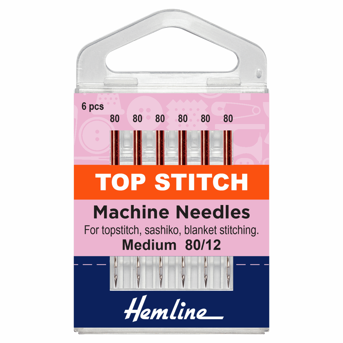 Hemline Sewing Machine Needles: Top-Stitch: 80/12