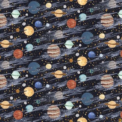 Galaxies Tossed Planets Navy by Figo Fabrics 90575-49