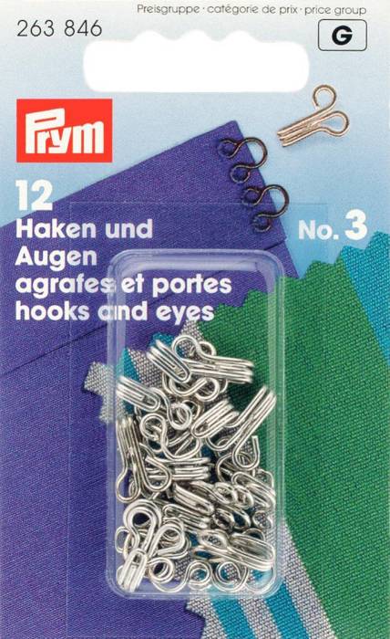Prym Hooks and Eyes, Size 3 Large, Silver Coloured