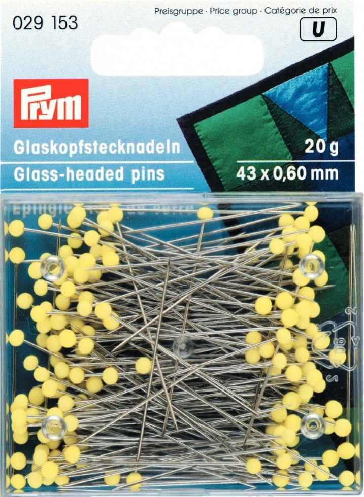 Glass-headed pins, 0.60 x 43mm, yellow, 20g